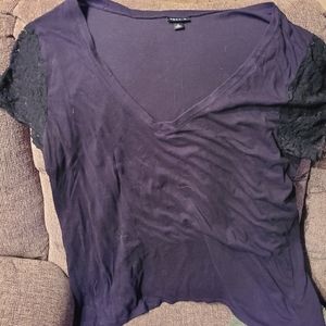Torrid V Neck Black Shirt Lace Sleeves Size 2